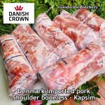 Pork Collar Boston-Butt Kapsim SHOULDER BONELESS SKIN OFF frozen Denmark roast cuts +/- 1.3 kg/pc (price/kg) brand DanishCrown / DanePork